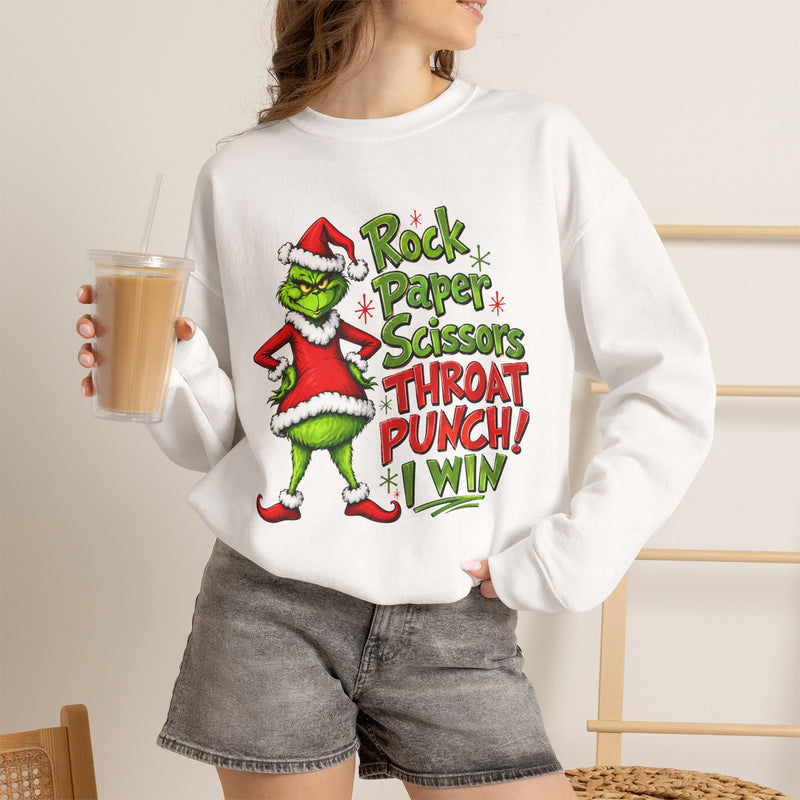 Rock - Paper - Scissors - Throat Punch- Dr. Seuss Grinch Christmas Sweatshirt