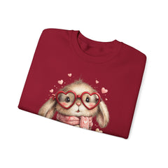 Cute Bunny Sweatshirt — Heart Glasses Bunny Crewneck, Cozy Valentine Pullover