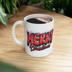 Merry Christmas Ceramic Mug (11oz & 15oz) — Festive Snow-Capped Holiday Coffee Cup