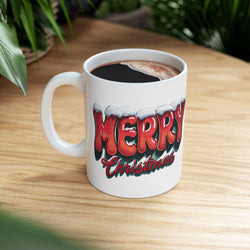 Merry Christmas Ceramic Mug (11oz & 15oz) — Festive Snow-Capped Holiday Coffee Cup