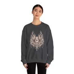 Deer Mandala Crewneck Sweatshirt — Vintage Stag Floral Graphic