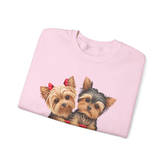 Yorkshire Terriers in Coffee Cup Sweatshirt - Valentine's Day Cuteness