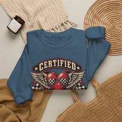 Certified Heartbreaker Crewneck Sweatshirt — Vintage Racing Winged Valentines Heart Graphic