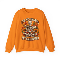 Skeleton Coffee Sweatshirt, Dead Inside But Caffeinated Crewneck, Halloween Gift, Unisex Fall Apparel, Cozy Lounge Wear