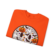 Halloween Smiley Sweatshirt — Pumpkin & Ghost Spooky Face Crewneck