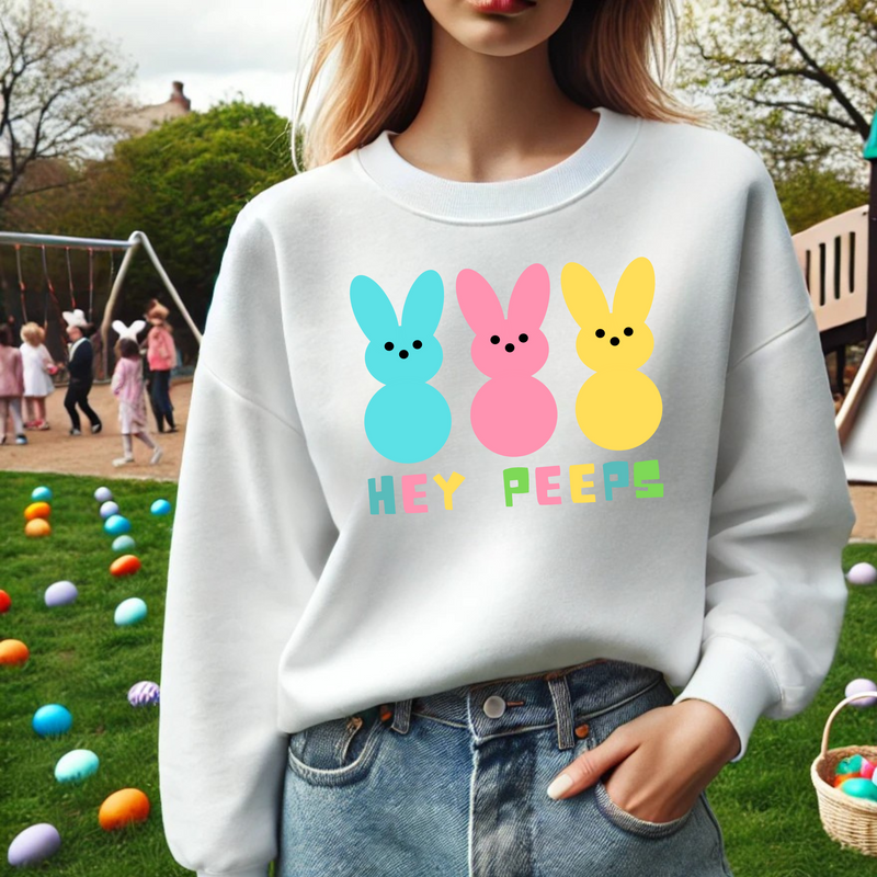 Hey Peeps Midweight Softstyle Fleece Crewneck Easter Sweatshirt