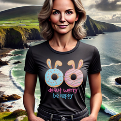 “Donut Worry Be Happy”  Easter Unisex Tee - Fun & Whimsical Short Sleeve T-Shirt