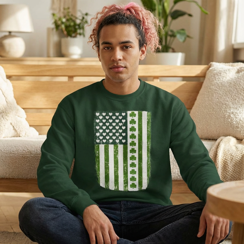 St. Patrick's Day Shamrock Flag Crewneck Sweatshirt