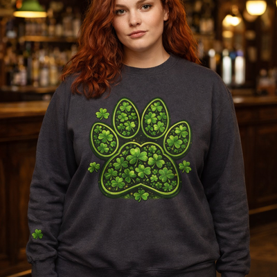 St. Patrick’s Day Shamrock Paw Sweatshirt — Lucky Clover Dog Lover Crewneck