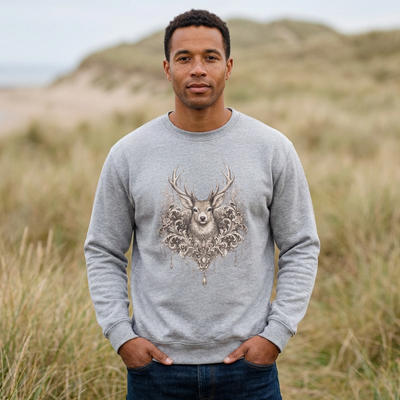 Deer Mandala Crewneck Sweatshirt — Vintage Stag Floral Graphic