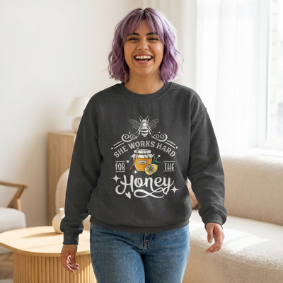 Bee Inspired Crewneck Sweatshirt - Funny Honey Lover Apparel, Hard Working Women