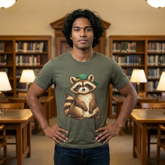 Cute Raccoon Graphic Tee — Adorable Cartoon Raccoon with Green Cap