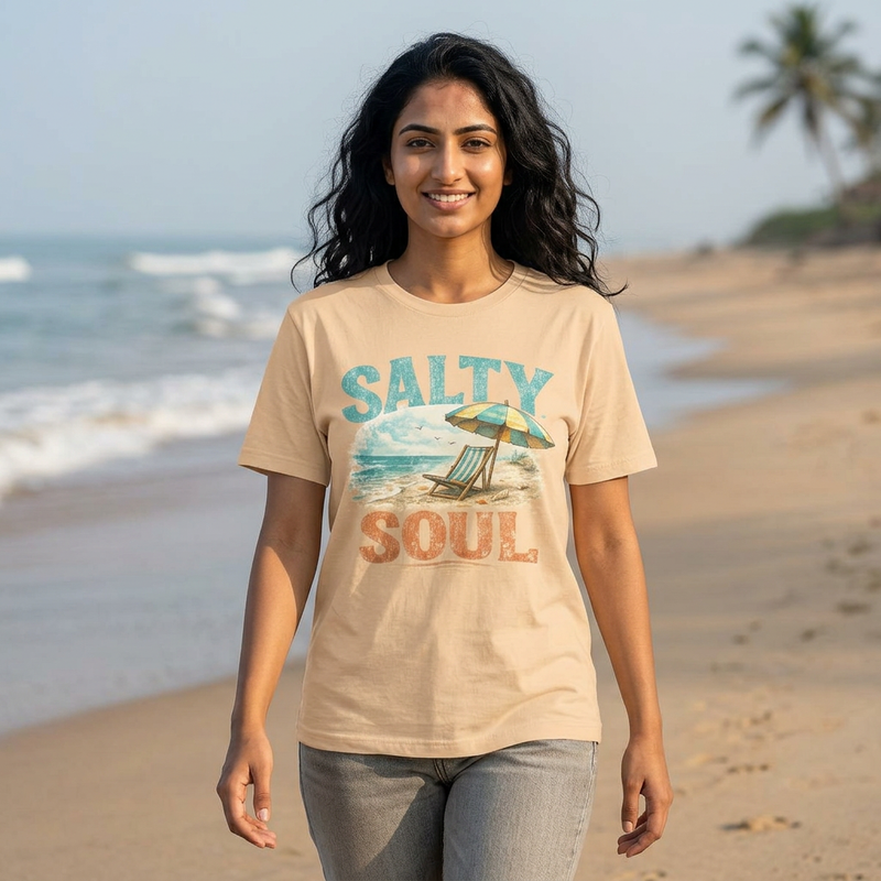 Salty Soul Beach T-Shirt — Vintage Umbrella & Chair Summer Tee