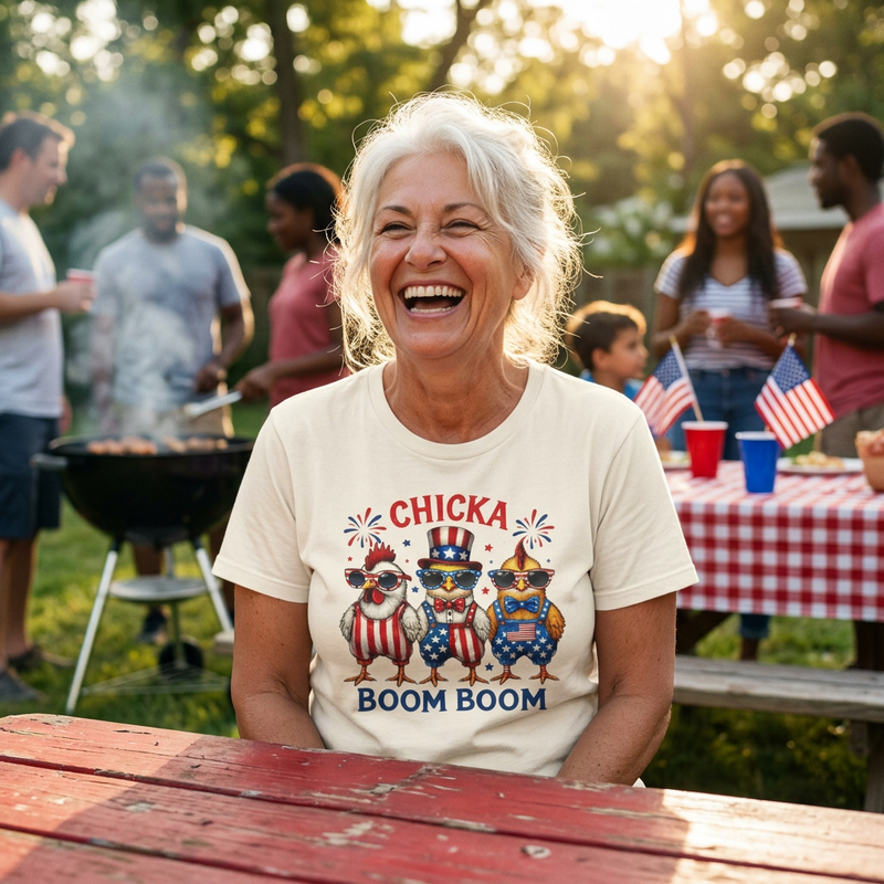 Chicka Boom Boom Patriotic Chickens Tee - 4th of July USA Shirt