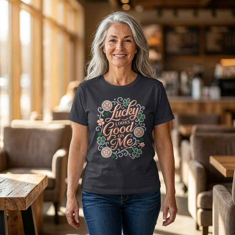 Lucky Looks Good On Me T‑Shirt — St. Patrick’s Day Clover Graphic Tee