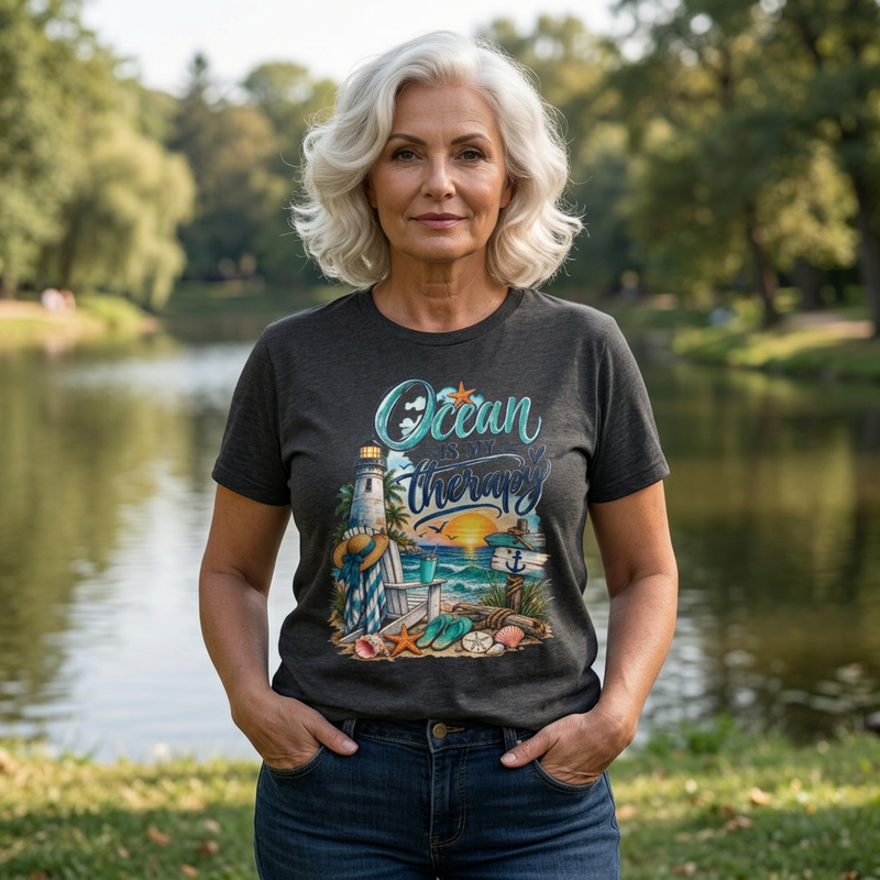 Ocean Is My Therapy T-Shirt — Beach Lighthouse Sunset Tee