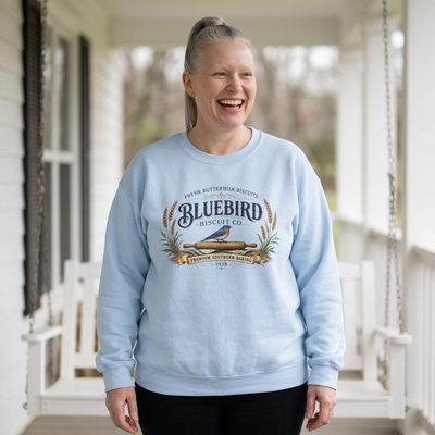 Bluebird Biscuit Co. Crewneck Sweatshirt — Vintage Bakery Logo Pullover