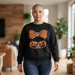 Halloween Pumpkin Bow Sweatshirt, Fall Fashion, Cozy Crewneck, Unisex Sweatshirts, Holiday Apparel, Seasonal Gift