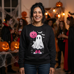 Pink Balloon Halloween Ghost Sweater | Unisex Crewneck Sweatshirt for Cozy Autumn Nights, Halloween Party, Spooky