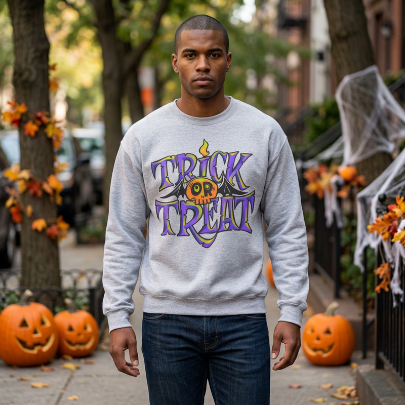 Halloween 'Trick or Treat' Crewneck Sweatshirt — Retro Candy Graphic