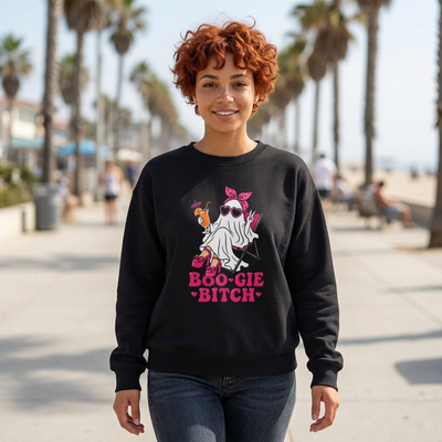 Boo-gie Bitch Ghost Crewneck Sweatshirt — Cute Retro Halloween Graphic