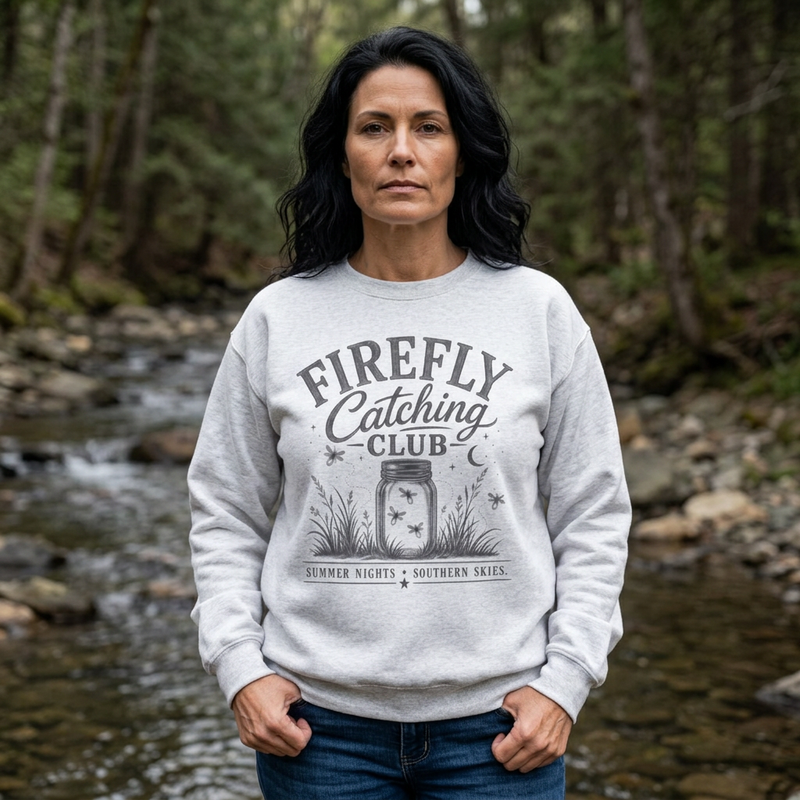 Firefly Catching Club Sweatshirt — Vintage Mason Jar Summer Nights Crewneck - Southern Heritage