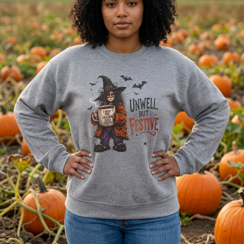 Unwell But Festive Witch Sweatshirt - Halloween Cozy Crewneck