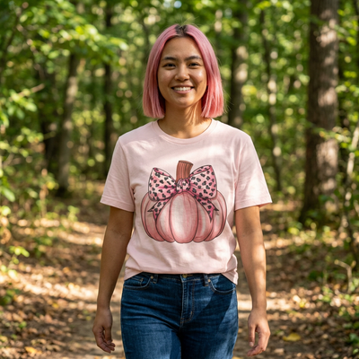 Cute Pink Pumpkin Graphic Tee for Fall, Autumn Shirt, Halloween Top, Harvest Celebration T-Shirt, Seasonal Apparel, Gift Idea