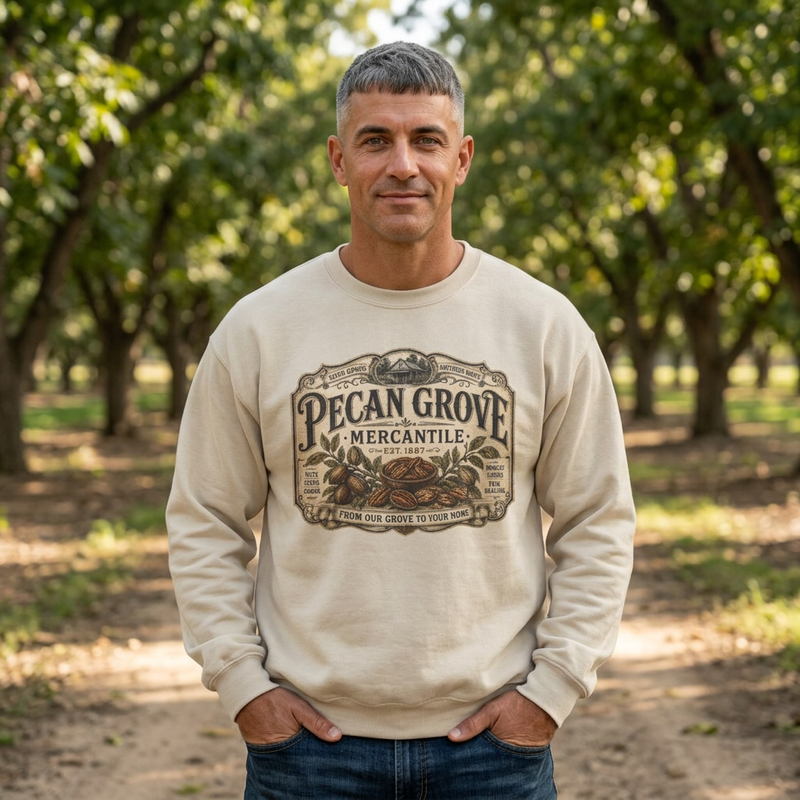 Pecan Grove Mercantile Vintage Logo Sweatshirt - Southern Heritage