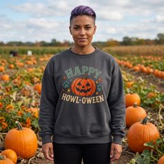 Halloween Crewneck Sweatshirt — "Happy Howl-oween" Pumpkin Graphic - Southern Heritage