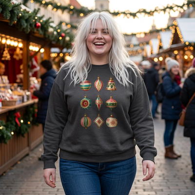 Crewneck Sweatshirt — Vintage Christmas Ornaments Holiday Pullover