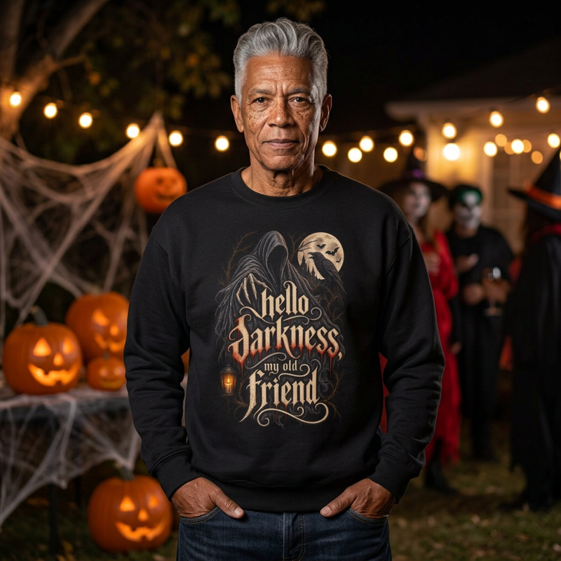 Hello Darkness Crewneck Sweatshirt — Gothic Moon Raven Graphic- Halloween