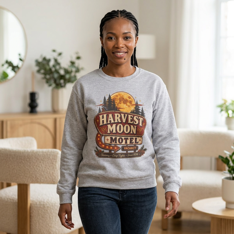 Harvest Moon Motel Sweatshirt — Vintage Autumn Cabin Pullover- Southern Heritage