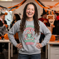 Halloween Sweatshirt — "Serving Chills with Extra Whipped Cream" Retro Ice Cream Graphic - BP