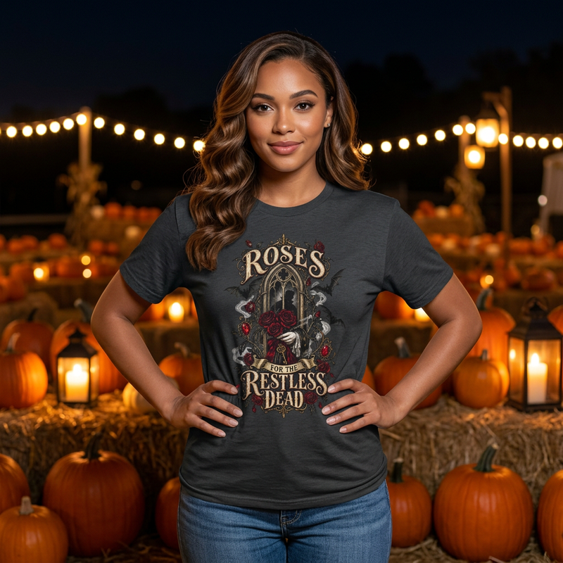 Roses Restless Dead Gothic T-Shirt - Halloween- B P