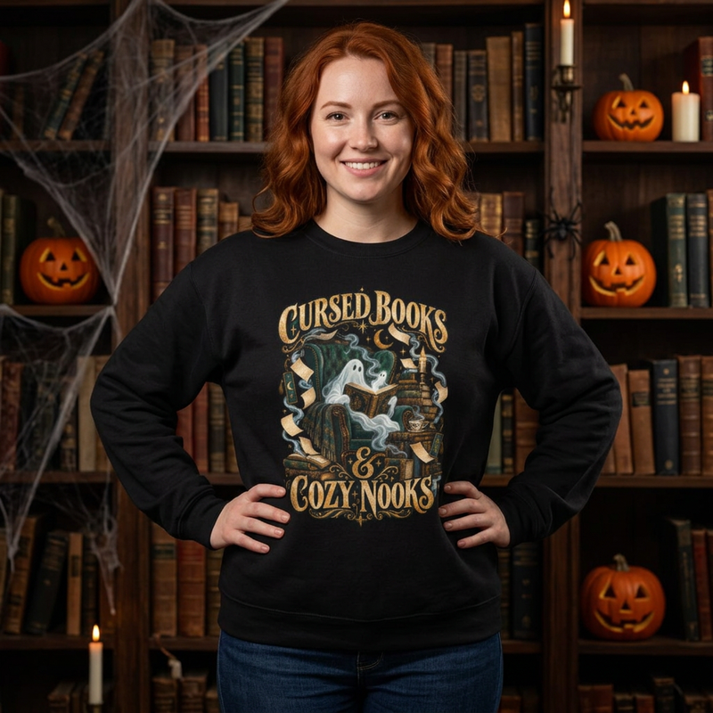 Cursed Books & Cozy Nooks Sweatshirt — Gothic Reading - Halloween BP