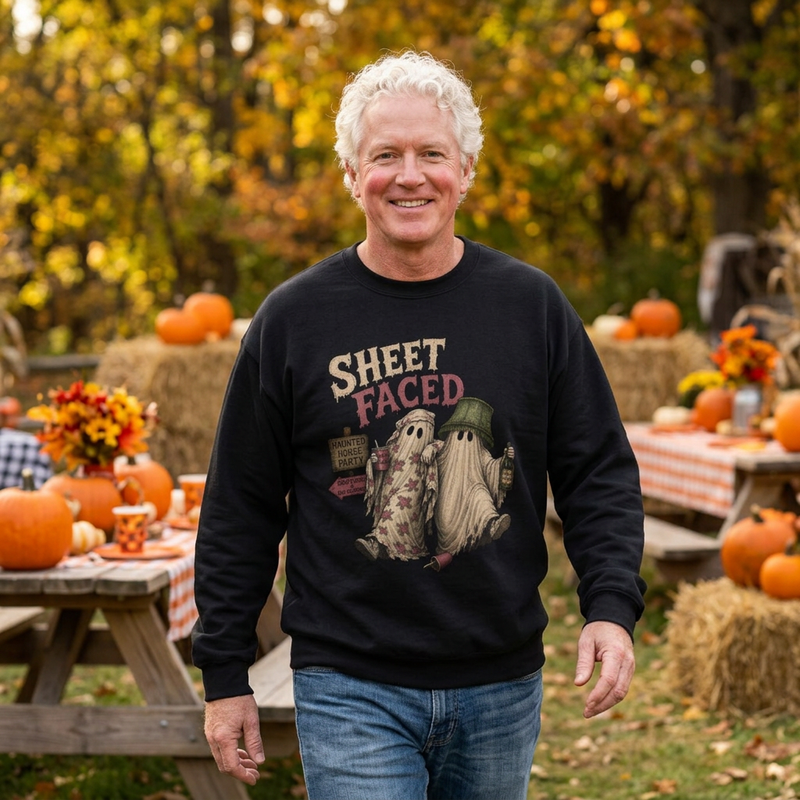 Sheet Faced Crewneck Sweatshirt — Funny Halloween Ghosts Graphic