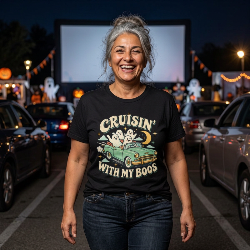 Cruisin' With My Boos T-Shirt — Cute Retro Ghosts Driving Graphic Halloween BP