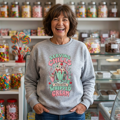"Serving Chills with Extra Whipped Cream" Cozy Graphic Pullover Sweatshirt- Halloween