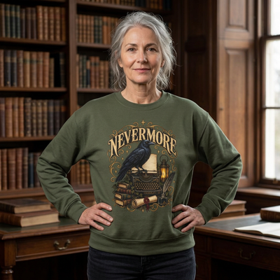 Nevermore Raven Crewneck Sweatshirt- Halloween Vibes