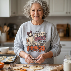 "Spooky Sweet Slightly Unhinged" Halloween Ghost Sweatshirt