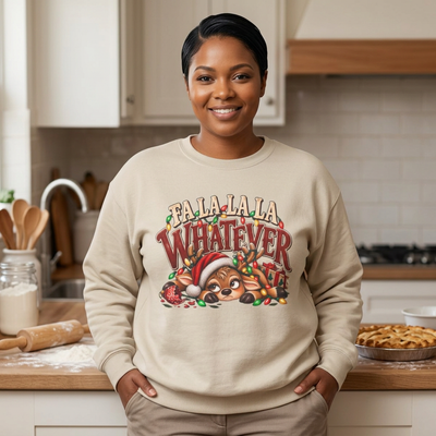 'Fa La La La Whatever' Cute Sleepy Reindeer Christmas Sweatshirt