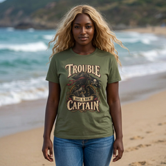 Trouble Has a New Captain T-Shirt — Pirate Skull Graphic Tee