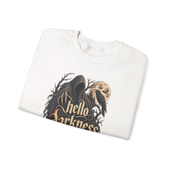 Hello Darkness Crewneck Sweatshirt — Gothic Moon Raven Graphic- Halloween