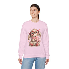 Cute Bunny Sweatshirt — Heart Glasses Bunny Crewneck, Cozy Valentine Pullover