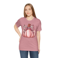 Cute Pink Pumpkin Graphic Tee for Fall, Autumn Shirt, Halloween Top, Harvest Celebration T-Shirt, Seasonal Apparel, Gift Idea