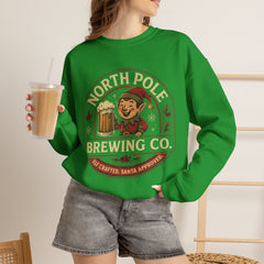 North Pole Brewing Co. Holiday Sweatshirt, Christmas Gift, Unisex Cozy Crewneck, Winter Apparel, Elf Festive Casual Wear