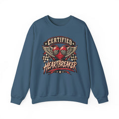 Certified Heartbreaker Crewneck Sweatshirt — Vintage Racing Winged Valentines Heart Graphic