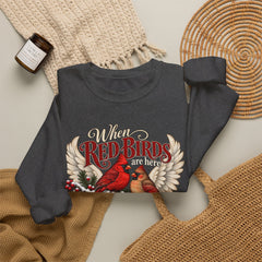 Red Birds Are Angels Crewneck Sweatshirt — Memorial Cardinal Tribute Sweater- Christmas Vibes