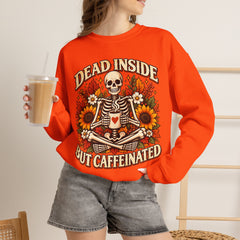 Skeleton Coffee Sweatshirt, Dead Inside But Caffeinated Crewneck, Halloween Gift, Unisex Fall Apparel, Cozy Lounge Wear